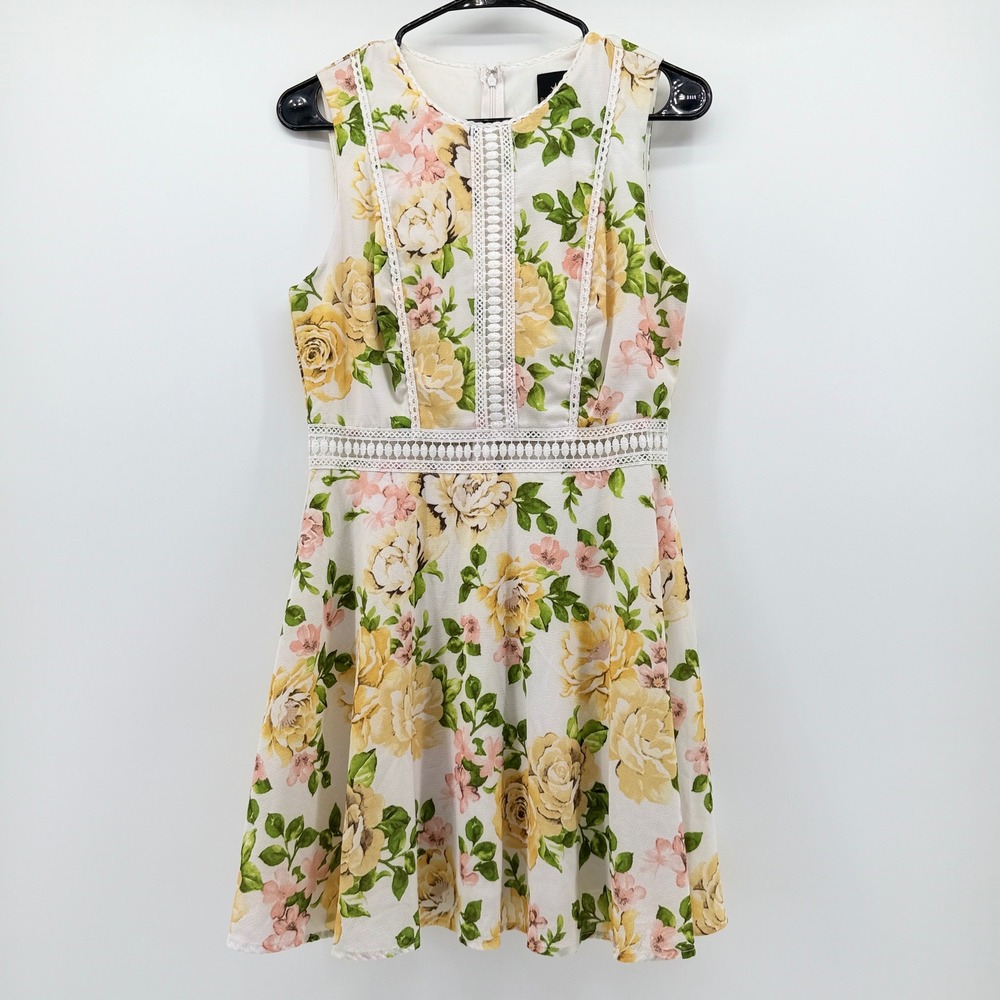 Disney Princess Belle Floral Lace Trim Fit Flare Dress Cream Yellow Womens M